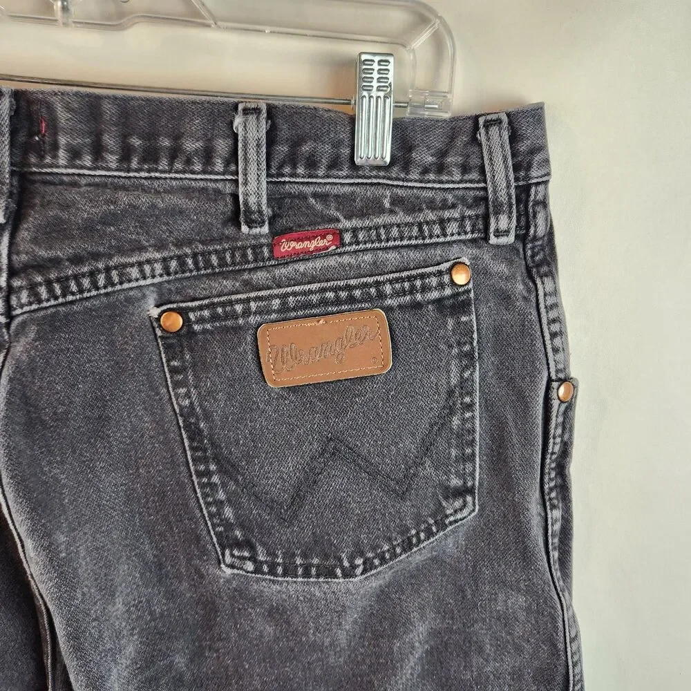 Wrangler Jeans Mens 36x30 Gray Black Denim Relaxed Fit  Western Vintage Patch